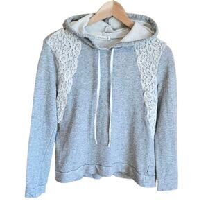 Chloe & Katie Women's Lattice Lace Grey Hoodie Sweatshirt Size Small *